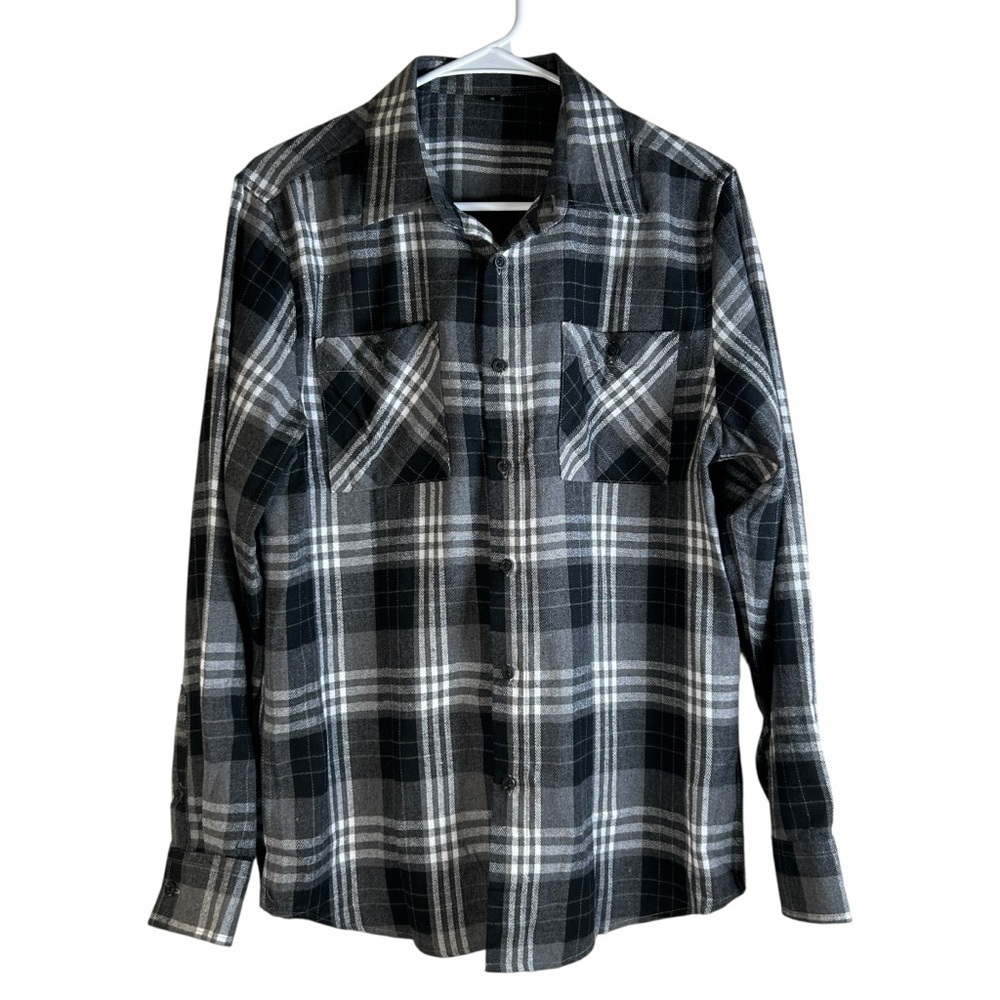 George Grey Black Plaid Flannel Shirt Mens Small MSC582405046